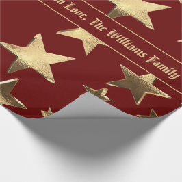 Papel De Presente Padrão Elegante de Natal Vermelho e Estrelas Doura