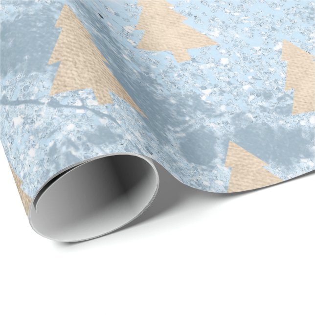 Papel De Presente Padrão elegante de ouro moderno e árvore de Natal  (Ponta do rolo)