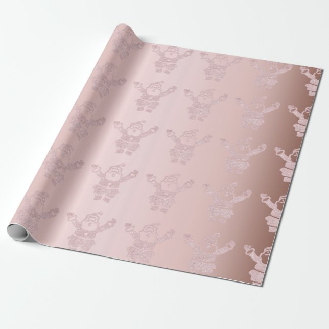 Papel De Presente Padrão Elegante do Pai Natal Glitter Dourado Rosa (Desenrolado)
