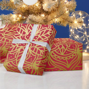 Papel De Presente Padrão Elegante Dourado e Red Mandala