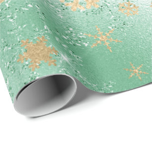 Papel De Presente Padrão Elegante Verde e Dourado Floco de Neve de 