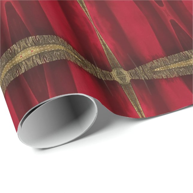 Papel De Presente Padrão Elegante Vermelho e Dourado (Ponta do rolo)