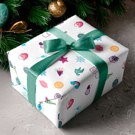 Papel De Presente Padrão Emoji de Natal Divertido e alegre