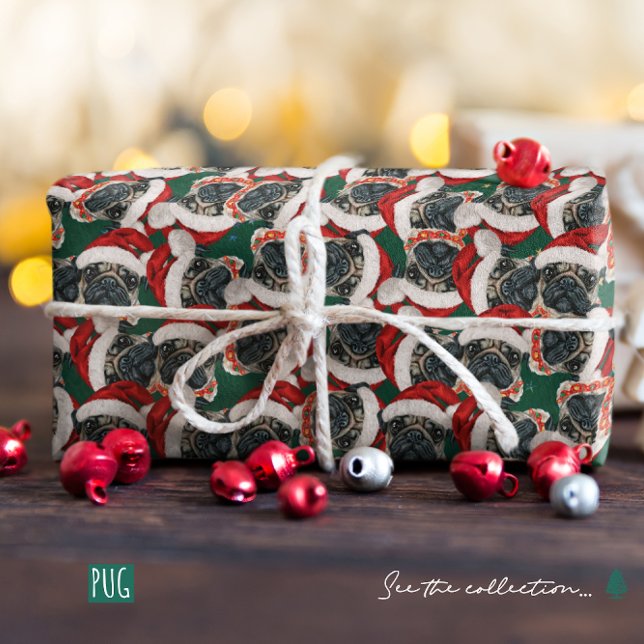 Papel De Presente Padrão Engraçado de Natal com Pug (Criador carregado)
