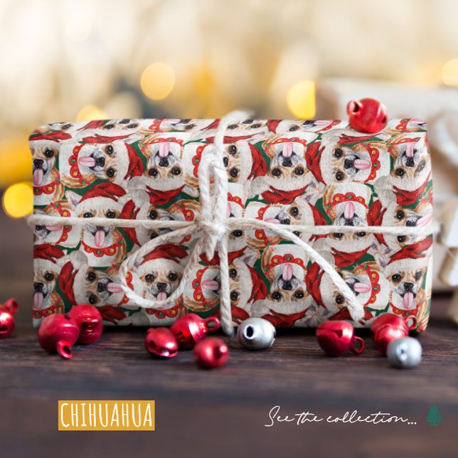 Papel De Presente Padrão Engraçado de Natal de Chihuahua (Criador carregado)