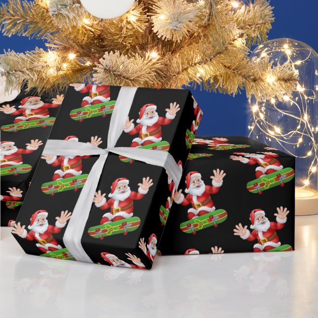 Papel De Presente Padrão engraçado de Natal de Papai Noel de skate (Feriados)