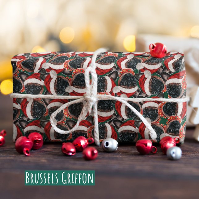 Papel De Presente Padrão engraçado de Natal do Griffon de Bruxelas (Criador carregado)
