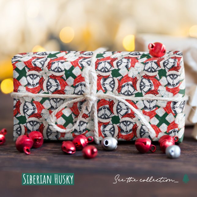 Papel De Presente Padrão engraçado de Natal do Husky Siberiano (Criador carregado)