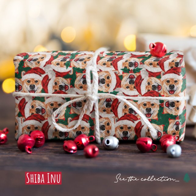 Papel De Presente Padrão engraçado de Natal do Shiba Inu (Criador carregado)