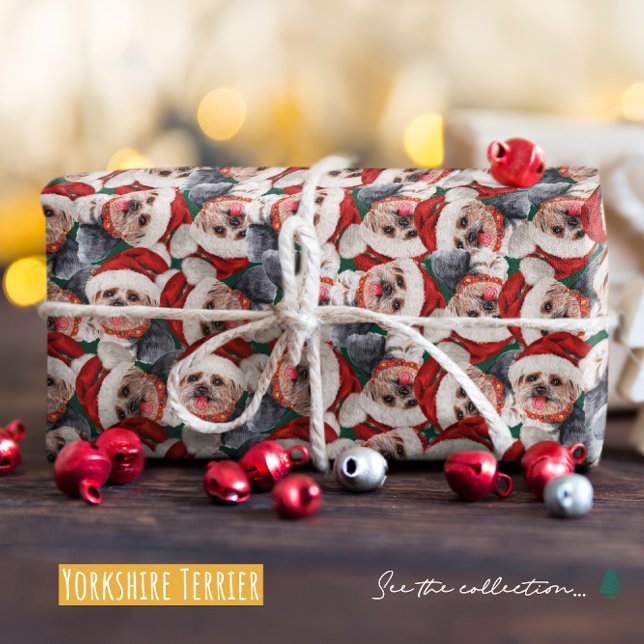 Papel De Presente Padrão engraçado de Natal do Yorkshire Terrier (Criador carregado)