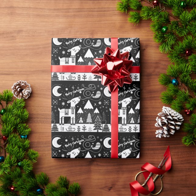 Papel De Presente Padrão Engraçado de Névoa Negra e Branca (Presente de Natal)