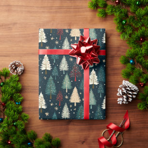 Papel De Presente Padrão Escuro Floresta Inverno Natal Presentes 