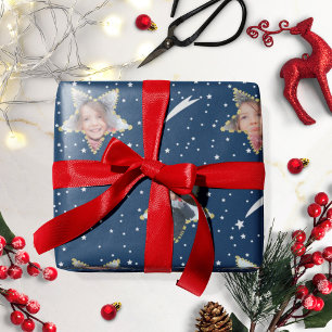 Papel De Presente Padrão Estelar Fofo Foto de Natal Personalizada