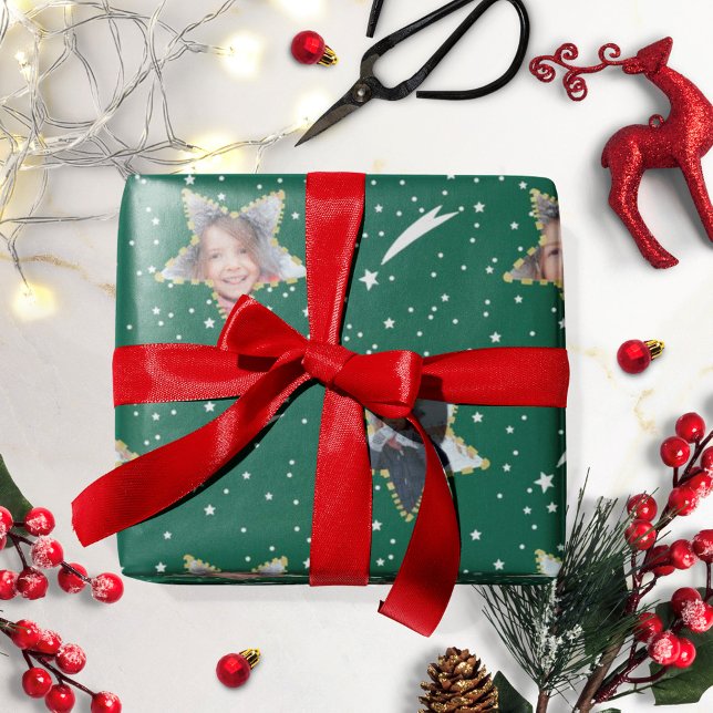 Papel De Presente Padrão Estelar Fofo Foto de Natal Personalizada (Criador carregado)