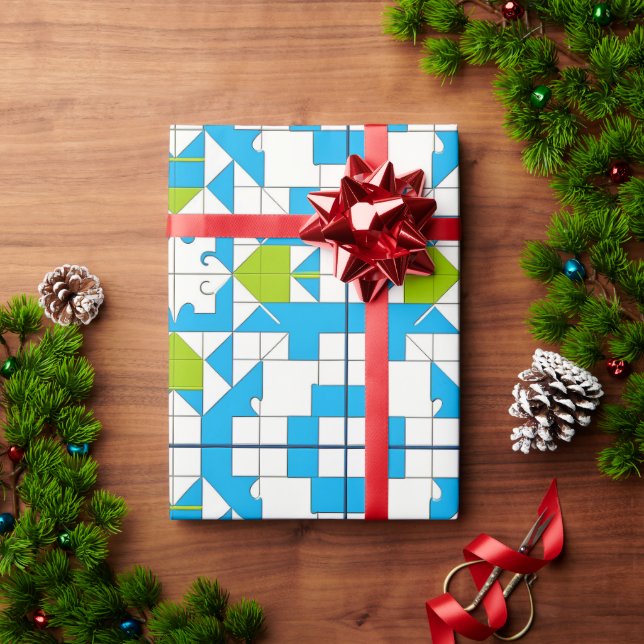 Papel De Presente Padrão Estilizado de Peças de Quebra-Cabeça (Presente de Natal)