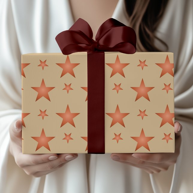 Papel De Presente Padrão estrelado em terracota laranja gradiente (Criador carregado)