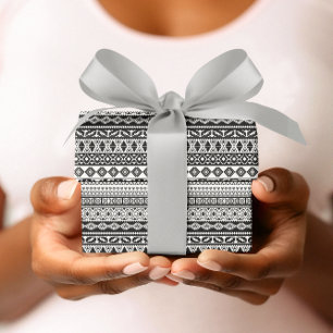Papel De Presente Padrão Étnico Africano Tribal Preto Branco