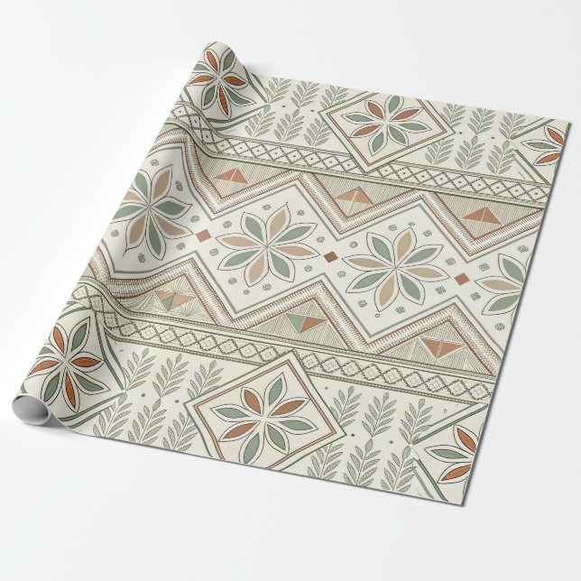 Papel De Presente Padrão Etnico Geométrico Tribal Floral Sem Costura (Desenrolado)