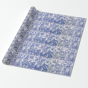 Papel De Presente Padrão Exclusivo de Coelho Azul Floral de Coelho