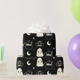 Papel De Presente Padrão Fantasma Bonito do Halloween Boo
