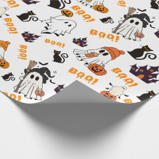 Papel De Presente Padrão Fantasma Bonito do Halloween - Gatos Pretos