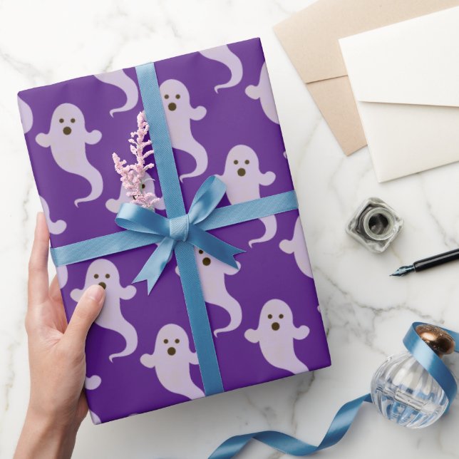 Papel De Presente Padrão fantasma clássico em roxo (Presentear)