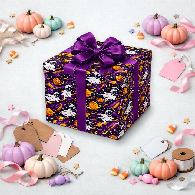 Papel De Presente Padrão Fantasmagórico Roxo do Espaço (Criador carregado)