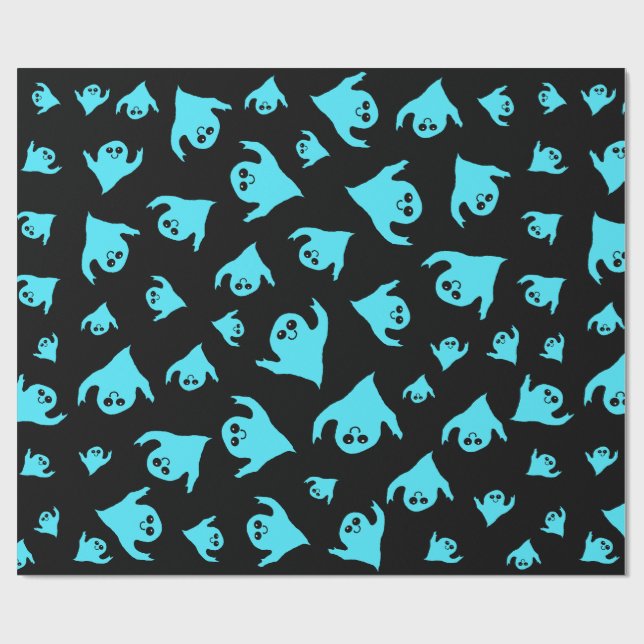 Papel De Presente padrão fantasmas azuis (Aberto)