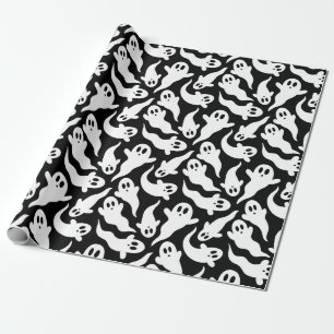 Papel De Presente Padrão Fantástico de Halloween Preto e Branco