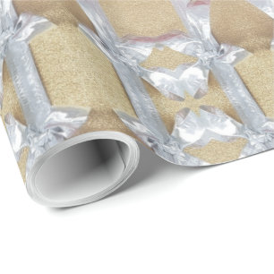 Papel De Presente Padrão Faux Dourado de Fita Silver Festivo