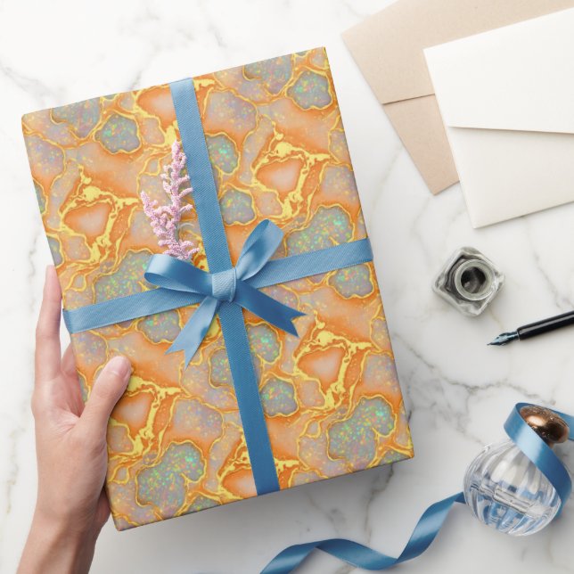 Papel De Presente Padrão Faux Dourado e opal do chic Orange | (Presentear)