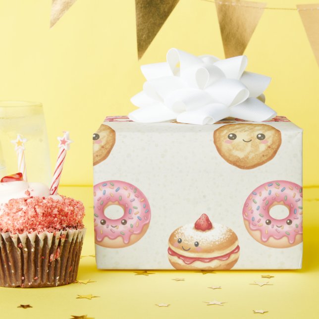 Papel De Presente Padrão Feliz Hanukkah - Donuts Fofos (Festa de aniversário)