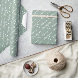 Papel De Presente Padrão Feliz Natal Verde Sage