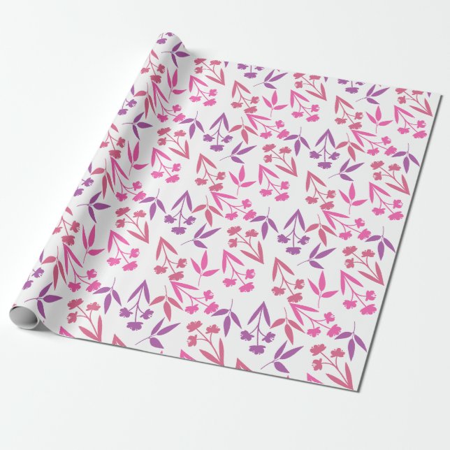 Papel De Presente Padrão Feminino de Flores Rosa Roxo Adorável Prima (Desenrolado)