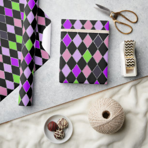 Papel De Presente Padrão Festivo de Diamante Preto Roxo