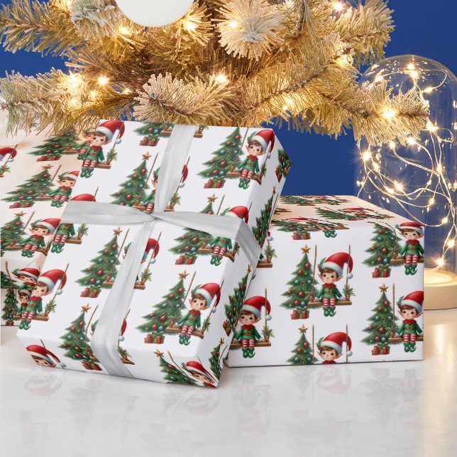 Papel De Presente Padrão festivo de elfo de Natal (Feriados)