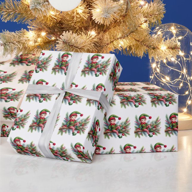 Papel De Presente Padrão festivo de elfo de Natal (Feriados)
