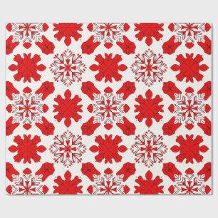 Papel De Presente Padrão Festivo de Flocos de Neve Vermelhos e Branc