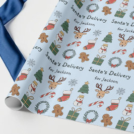Papel De Presente Padrão Festivo de Natal Infantil Azul Fofo