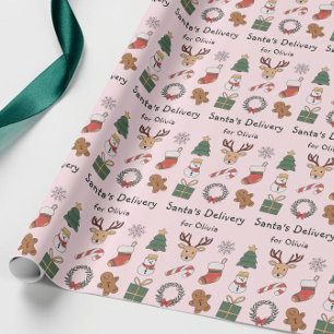 Papel De Presente Padrão Festivo de Natal Infantil Rosa Fofo