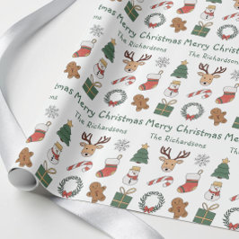 Papel De Presente Padrão Festivo de Natal Vermelho e Verde