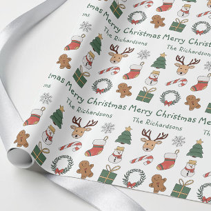 Papel De Presente Padrão Festivo de Natal Vermelho e Verde