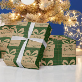 Papel De Presente Padrão Festivo de Natal Xadrez Verde -