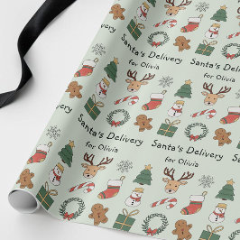 Papel De Presente Padrão Festivo Infantil Verde Natal Festa de Fim d