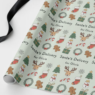 Papel De Presente Padrão Festivo Infantil Verde Natal Festa de Fim d