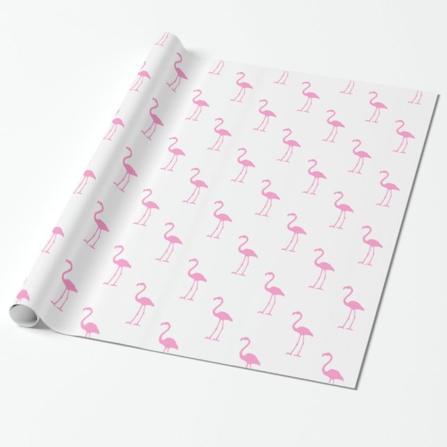 Papel De Presente Padrão Flamingo Branco e Rosa (Desenrolado)