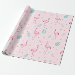 Papel De Presente Padrão Flamingo Rosa Elegante