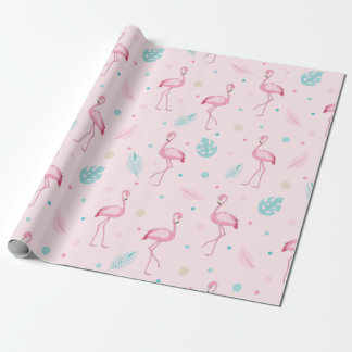 Papel De Presente Padrão Flamingo Rosa Elegante