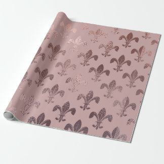 Papel De Presente Padrão Fleur-de-Lis rosa Dourado em rosa pálido