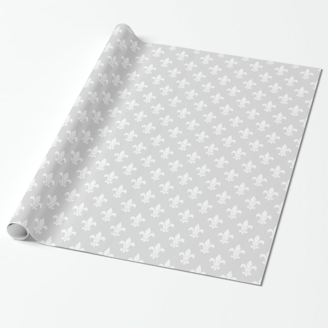 Papel De Presente Padrão Flor de Lis Branco Cinza Claro (Desenrolado)